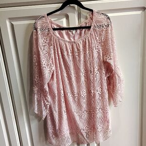 Avenue Pink Lace Peasant Top